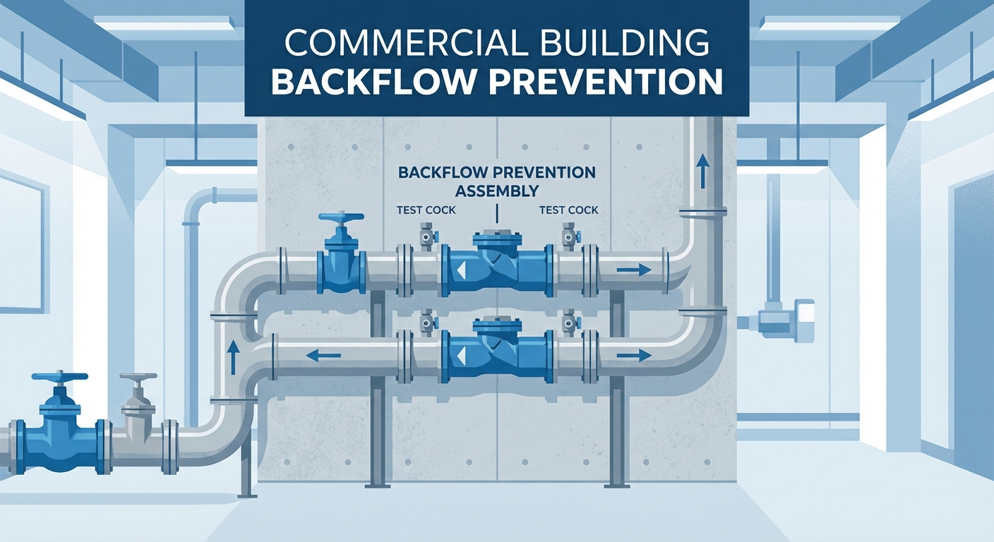 Industrial water pipes and valves in a commercial building