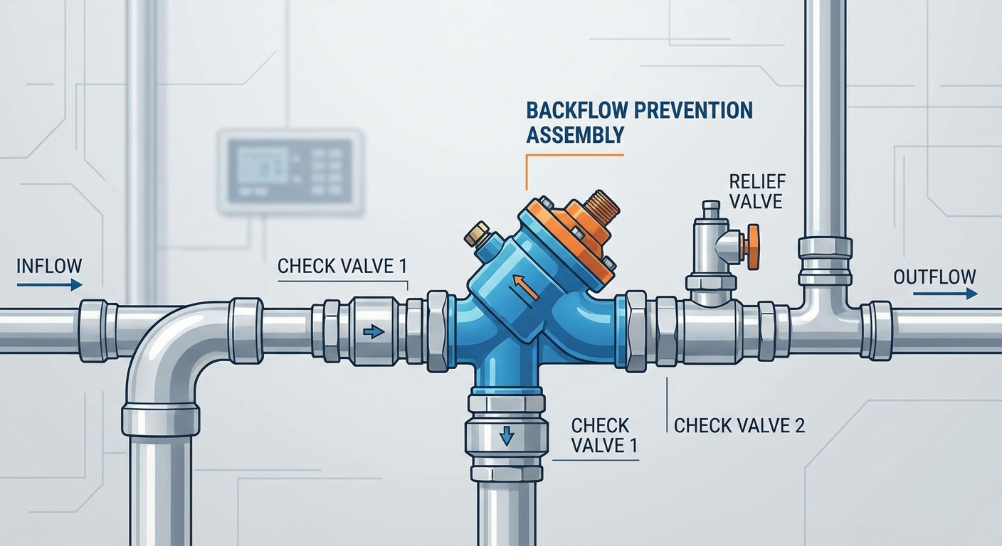 Close-up of water utility infrastructure and pipe connections
