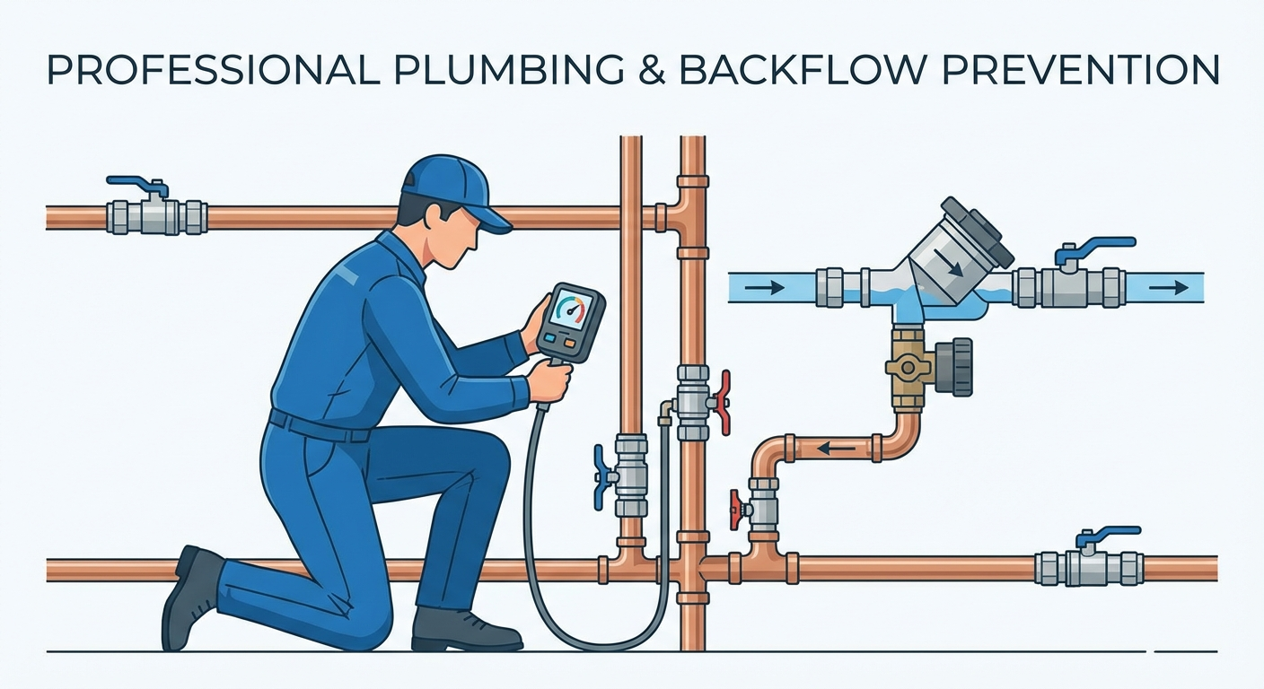 Plumber testing water connections with pressure gauge