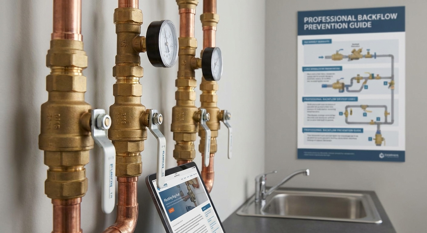Close-up of brass water valves and pipe fittings in a utility room