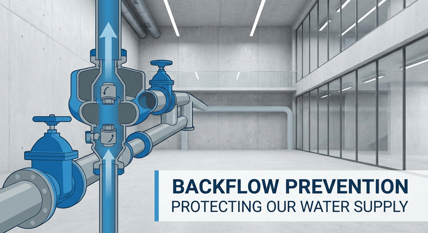 Water flowing through industrial pipes in a commercial building