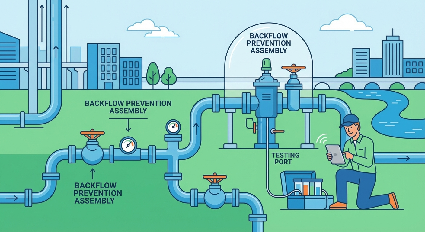 Water utility infrastructure for backflow testing,