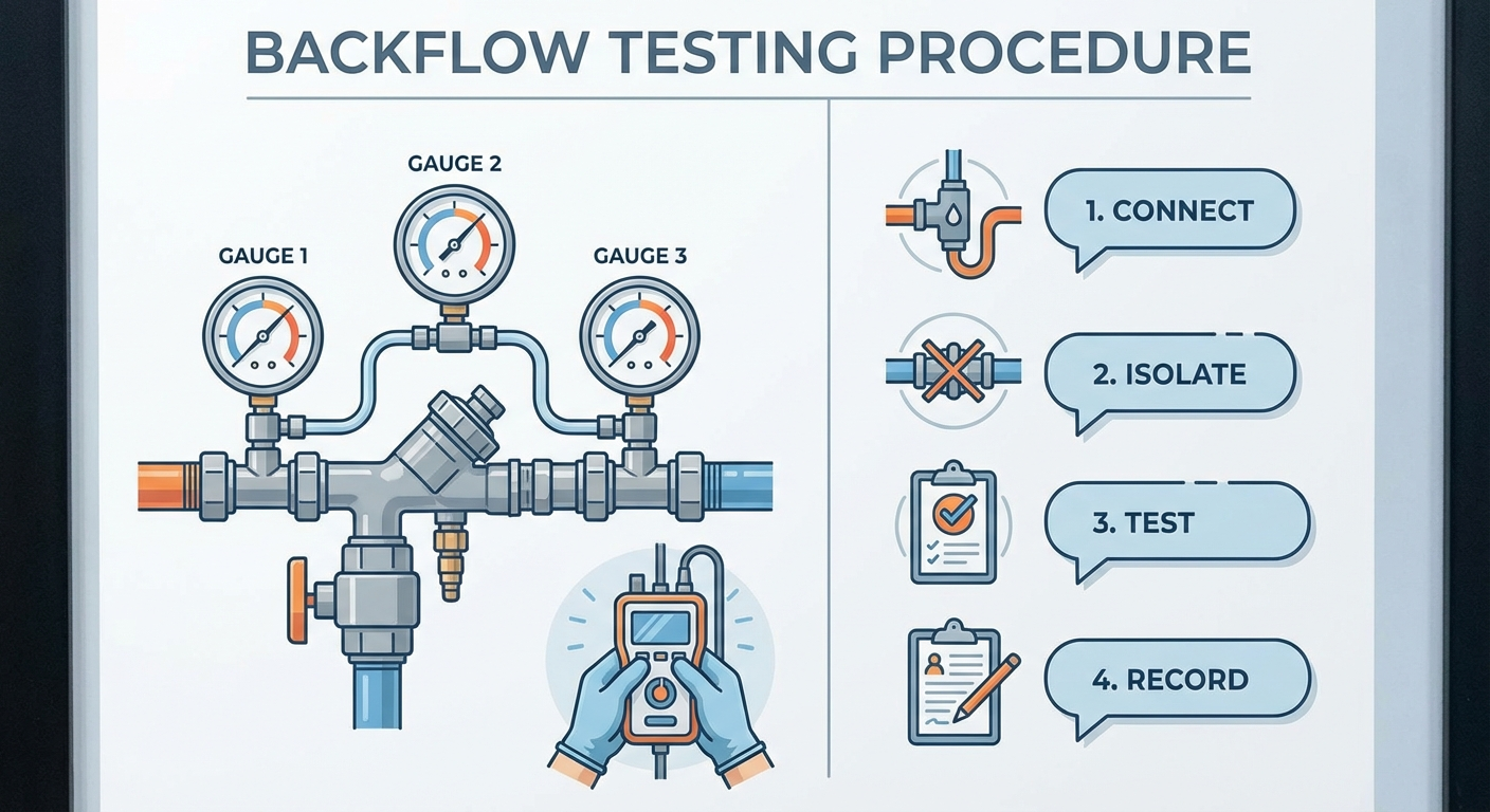 Close-up of pressure gauges used for backflow testing
