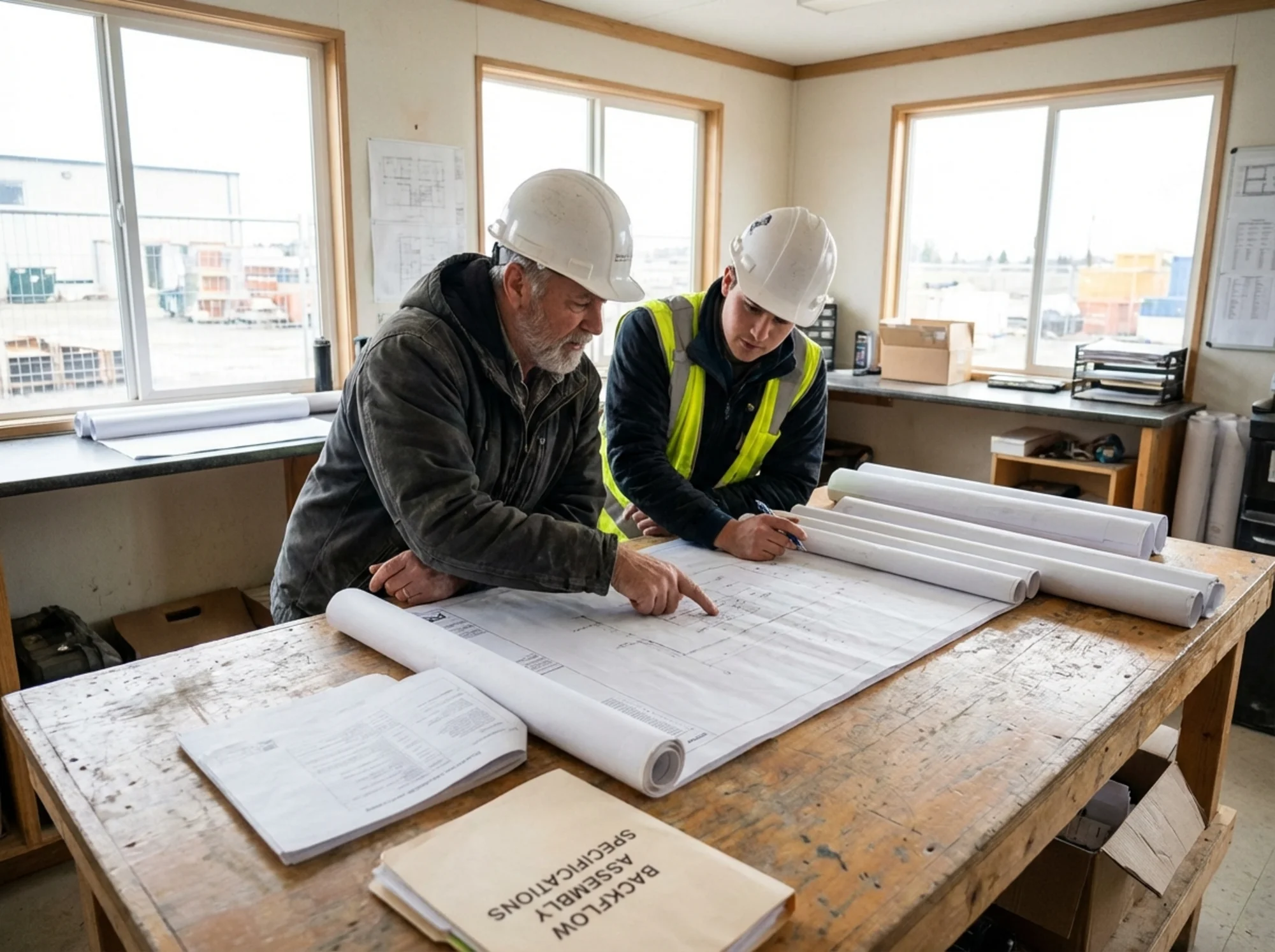 Property owner reviewing installation permit paperwork and approved assembly details